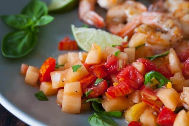Grilled Shrimp with Cantaloupe-Lime Salsa Recipe