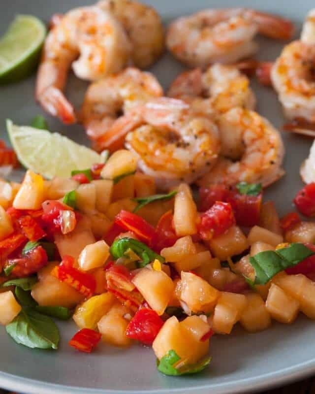 Grilled Shrimp with Cantaloupe-Lime Salsa Recipe