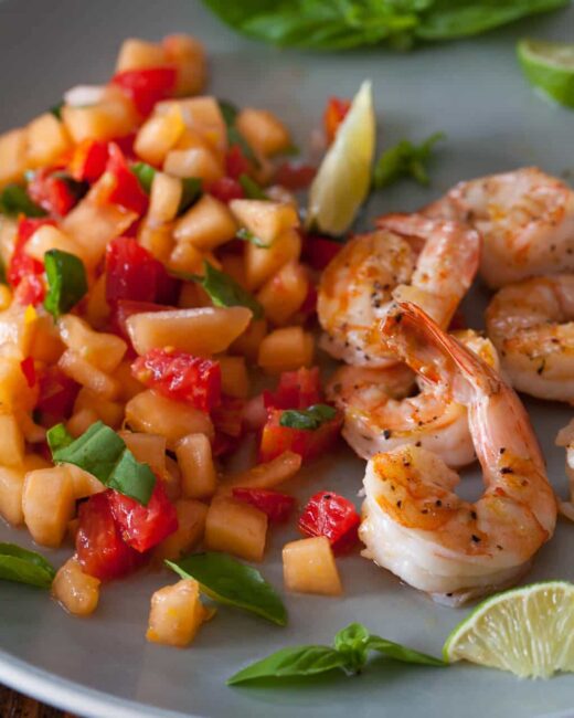 Grilled Shrimp with Cantaloupe Lime Salsa • Steamy Kitchen Recipes