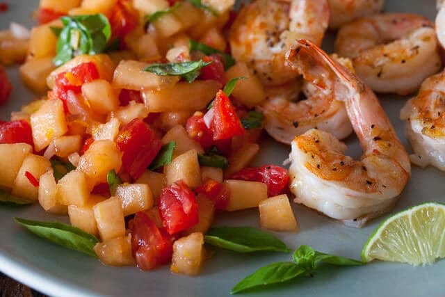 Grilled Shrimp with Cantaloupe Lime Salsa