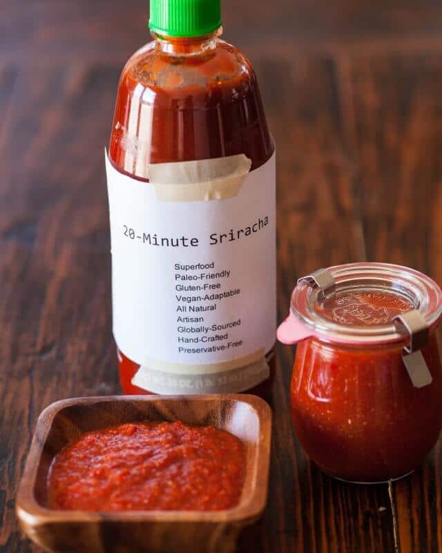 homemade sriracha sauce in bottle