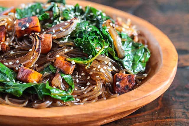 Korean Japchae Noodles Recipe Vegetarian