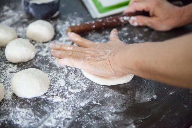 pressing dough