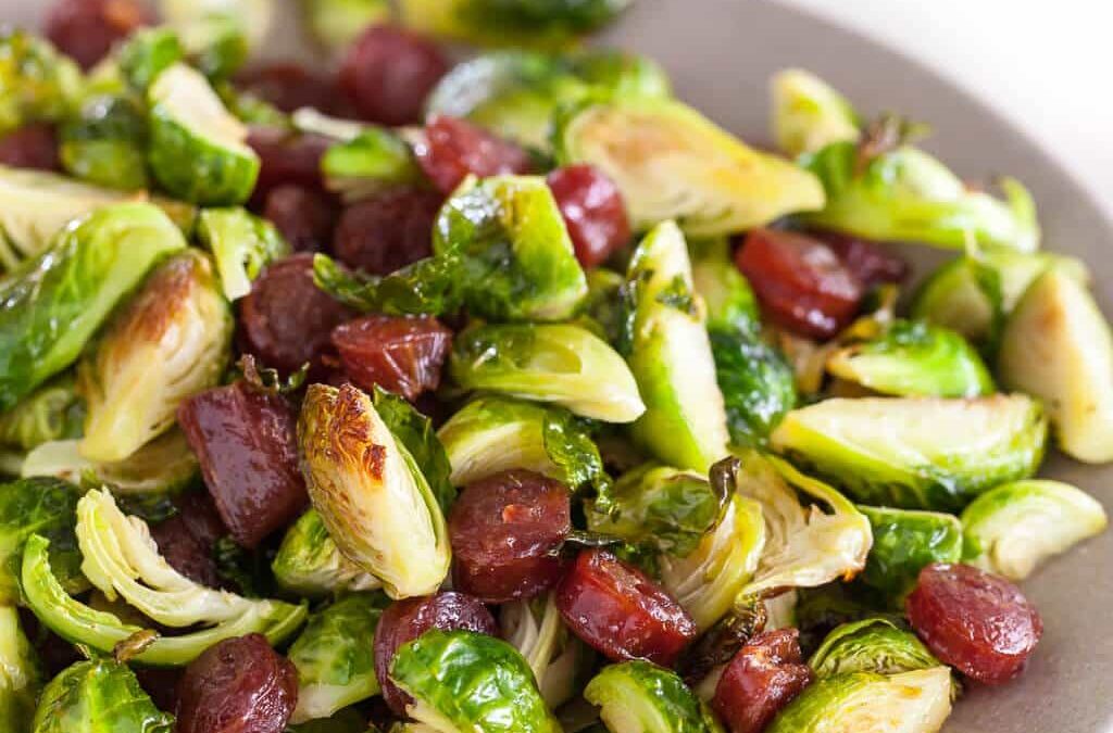 Roasted Brussels Sprouts with Chinese Sausage