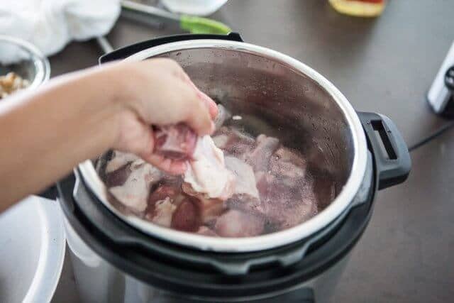 Instant pot Ramen being cooked with meat