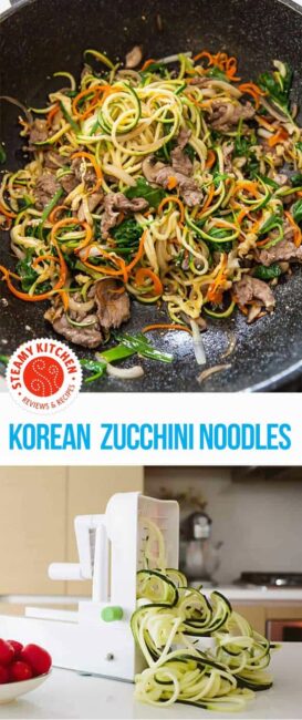 Korean Zucchini Noodles recipe - Korean Japchae noodles with spiraled zucchini!