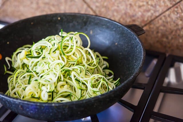 stir fry zucchini in wok 