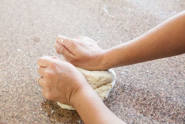 kneading dough for potsticker dumpling wrapper 