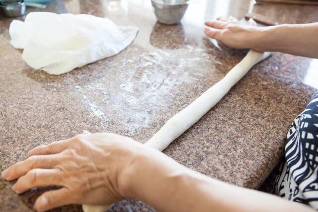 stretching dough
