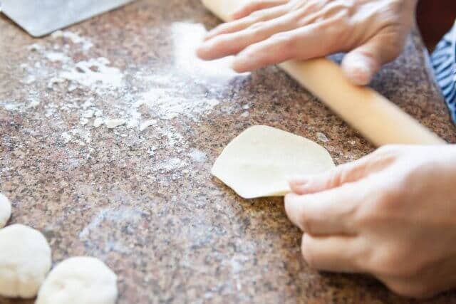 flattened dough for potsticker dumplings