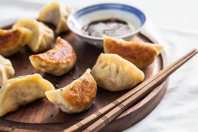 potsticker dumplings on dish