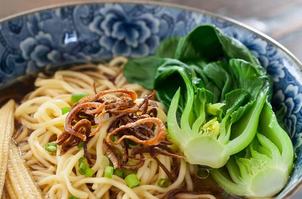 Noodle Soup with Baby Bok Choy & Crispy Shallots