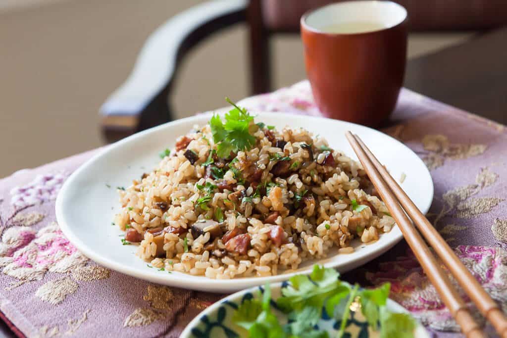 Pressure Cooker Chinese Sausage with Brown Rice • Steamy Kitchen