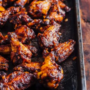 BBQ wings on a baking sheet