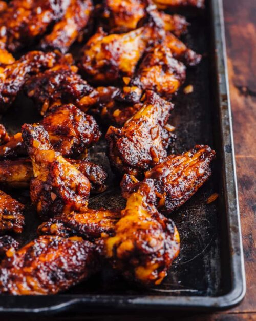 BBQ wings on a baking sheet