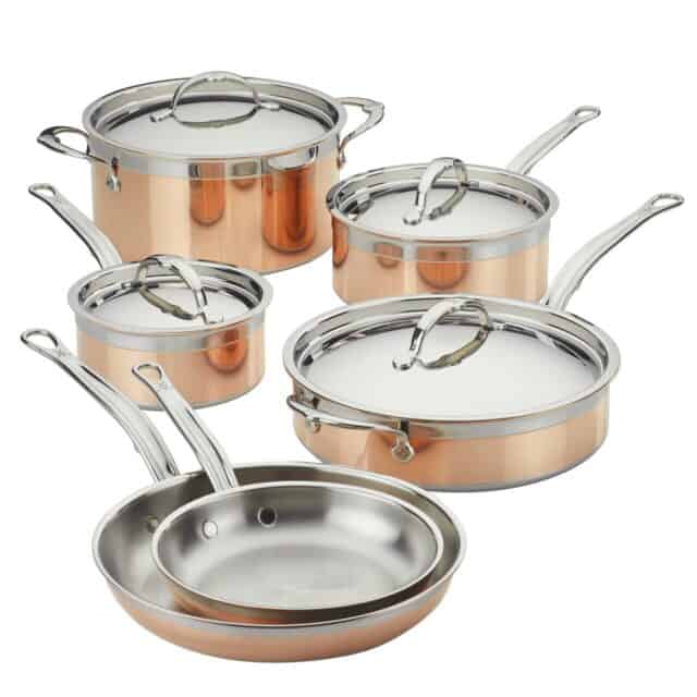Hestan copperbond set -1 stockpot, 2 saucepans, 2 skillets and saute pan