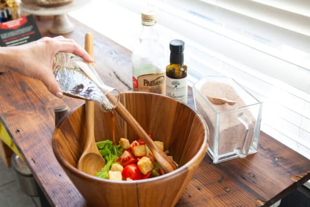 anolon teak salad serving set deep bowl allows you to toss salad without spilling