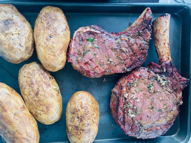 grilling mr steak with potatoes