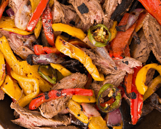steak and roasted peppers