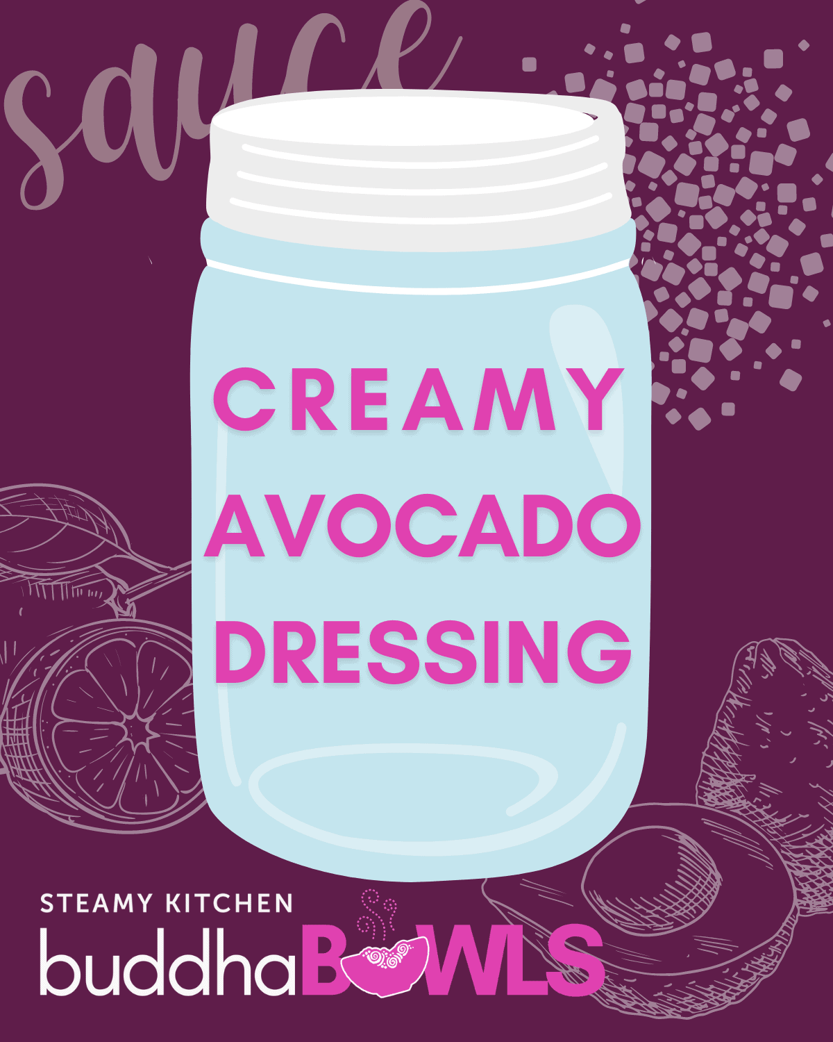 Creamy avocado dressing recipe title card