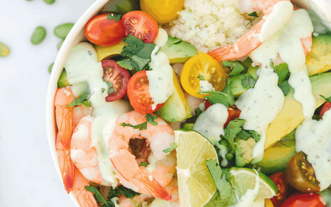 Shrimp and Avocado Buddha Bowl Recipe with Creamy Cilantro Sauce