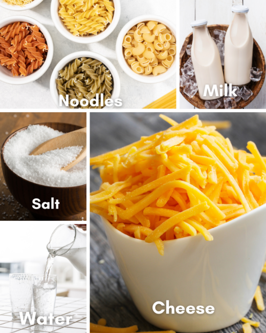 ingredients for microwave mac and cheese.