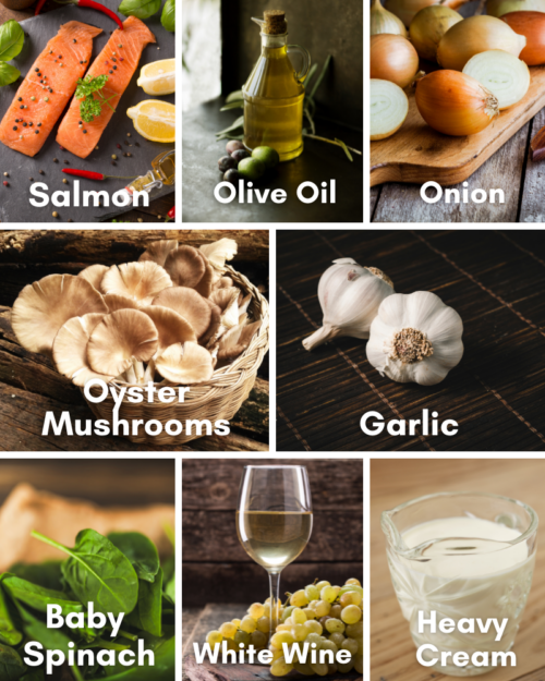 Ingredients for Salmon & Creamy Spinach with Mushroom Sauce Recipe