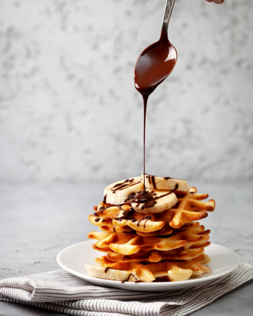 Waffles and Bananas and Chocolate Drizzle 
