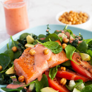 salmon salad plate lunch meal chickpeas dressing