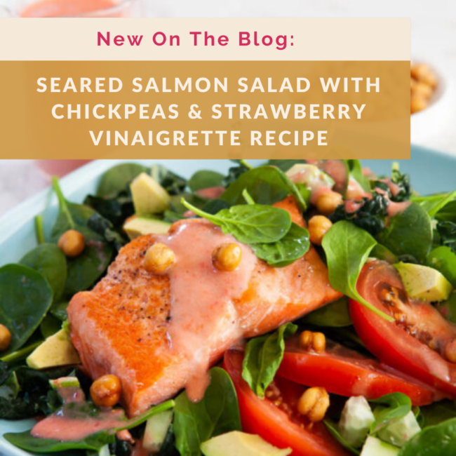 Seared Salmon Salad with Baked Crispy Chickpeas & Fresh Strawberry Vinaigrette Recipe