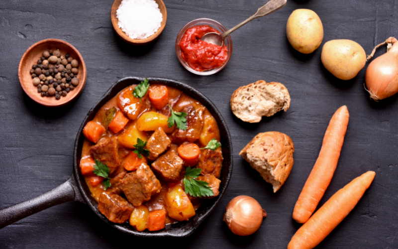 beef stew bread carrots meal sauce