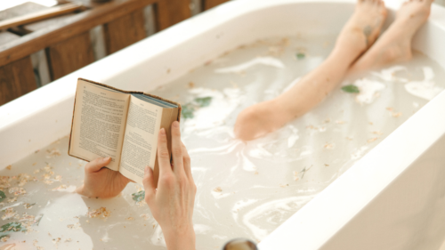 bubble bath with a book