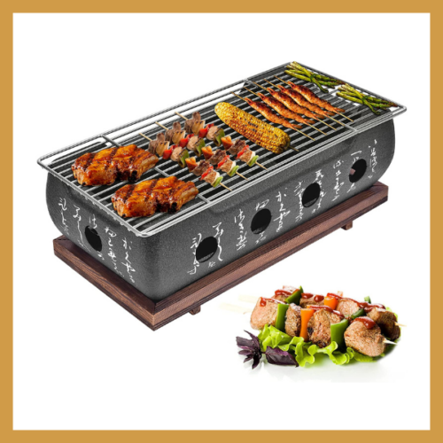 Portable Barbecue Stove Aluminium Alloy Charcoal Stove with Wire Mesh Grill and Base Japanese Tabletop Household Barbecue Tools