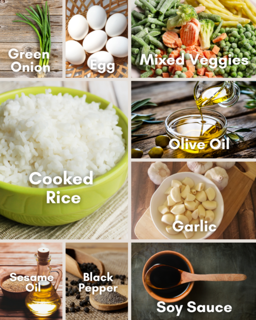 Simple, Quick 10-Minute Vegetable Fried Rice Recipe Ingredients