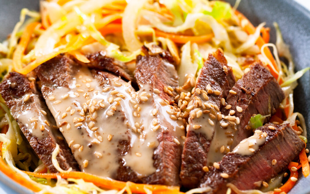 Sesame Ginger Beef and Cabbage Noodle Bowls Recipe