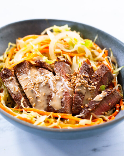 Sesame Ginger Beef and Cabbage Noodle Bowls Recipe