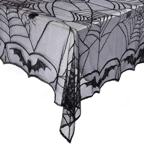 eZAKKA Halloween Table Cloth, Spider Webs Tablecloths Black Tablecloth Lace Fabric Table Cloths Spooky Table Cover for Rectangle Tables for Parties Gothic Halloween Home Decorations, 48x96 Inch