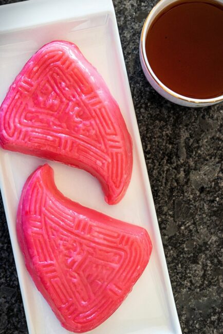 These peach-shaped pink rice cakes are a common offering during the Hungry Ghost Festival in China.