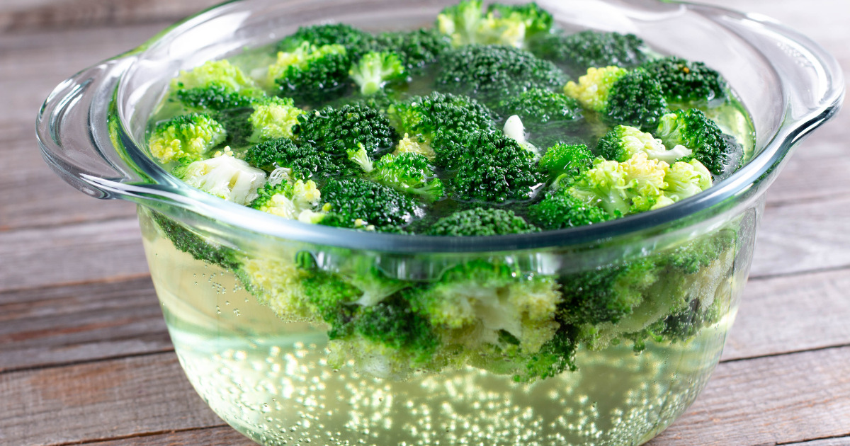Blanched Broccoli In glass jar and water