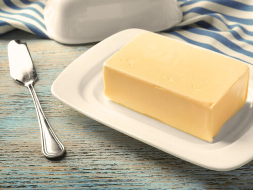 Butter in a white butter dish