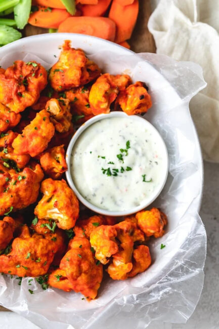 Cauliflower Buffalo Bites are the perfect addition for vegetarian football fans