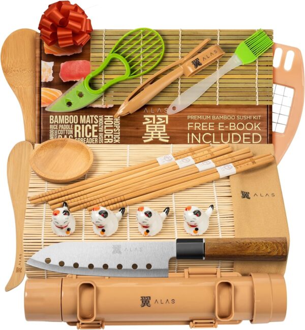 las Complete 20 Piece Sushi Making Set - Kit for Beginners & Pros with Knife
