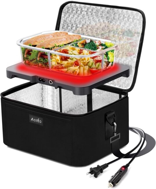 Aotto Portable Oven, 12V, 24V, 110V Food Warmer, Portable Mini Personal Microwave