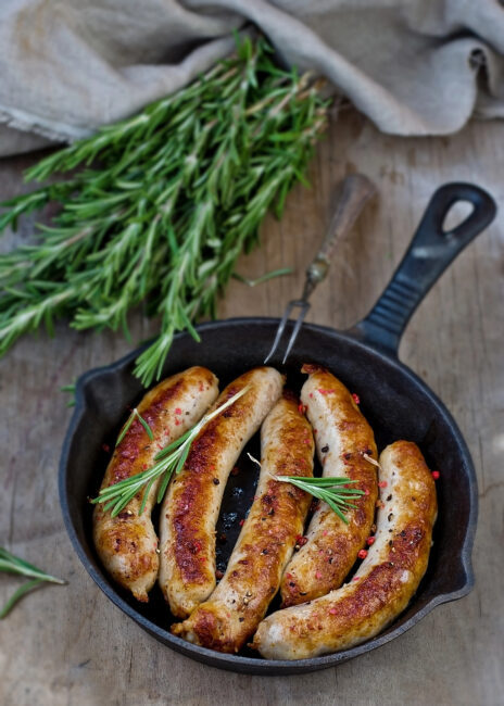 Cooked sausage in a pan