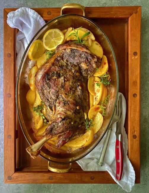Traditional Greek Roasted Lamb and Potatoes