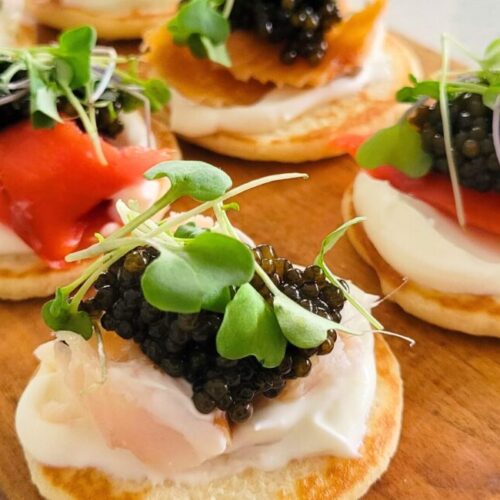 Kaluga Sturgeon Caviar on a Salmon blini spread