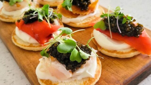 Kaluga Sturgeon Caviar on a Salmon blini spread