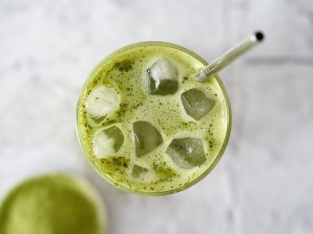 iced matcha latte from above