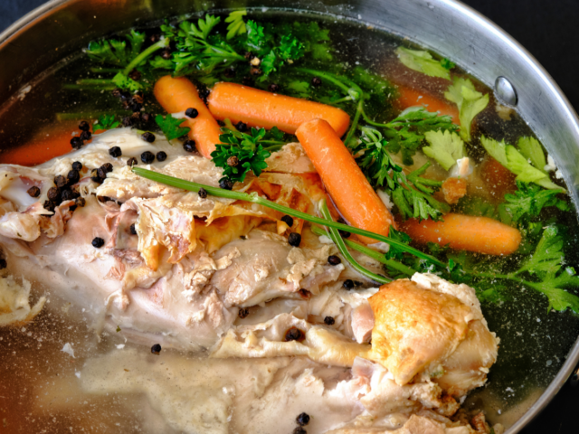 turkey stock in a pot