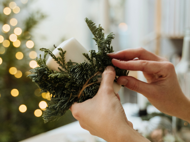 pine wrapped pillar candles